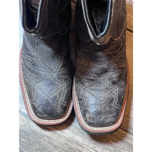 Laredo Axel Men 8D Black Distressed Leather Square Toe Cowboy Boots 7927 Western - Picture 7 of 11